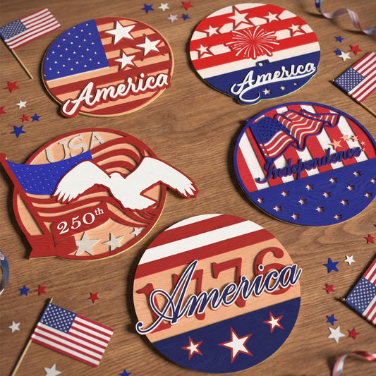 Patriotic America 250 SVG Bundle | 1776–2026 Independence Day Laser Cut Files | USA Flag Ornament Decor for Glowforge, xTool & CNC