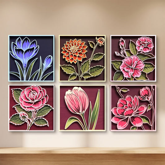 Multilayer Floral Wall Art Bundle 3D Flower Frames Vector Design Files Compatible with All Laser Cutting Machines and CNC Routers