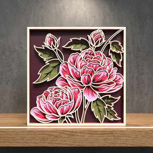 3D Multilayer Peony Rose Flower Wall Art SVG DXF Spring Floral Plaque Laser Cut Files Compatible with All Machines