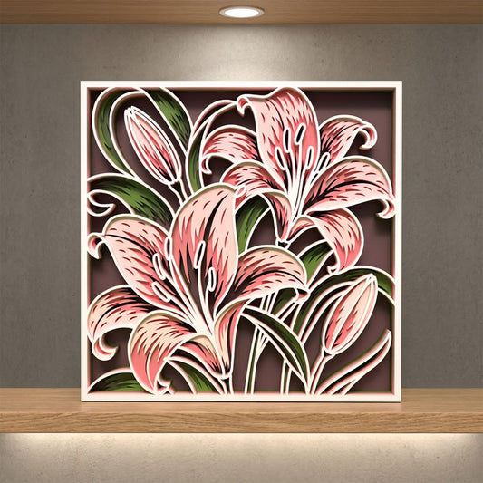 3D Multilayer Lily Flower Wall Art SVG DXF Spring Floral Plaque Laser Cut Files Compatible with All Machines