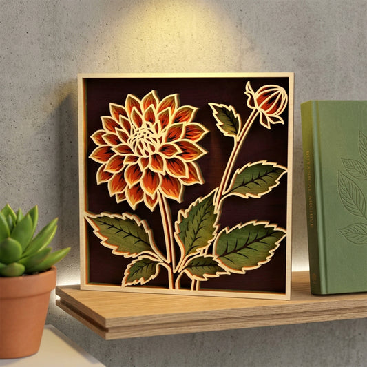 Multilayer Dahlia Flower Wall Art 3D Floral Frame Vector Design File Compatible with All Laser Cutting Machines and CNC Routers