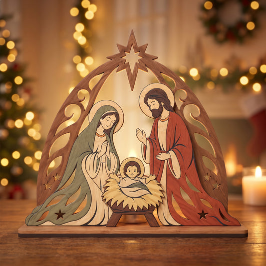 Christmas Nativity Candle Holder Laser Cut File, Holy Family Wooden Table Decor, Christian Christmas Decor, Digital Download