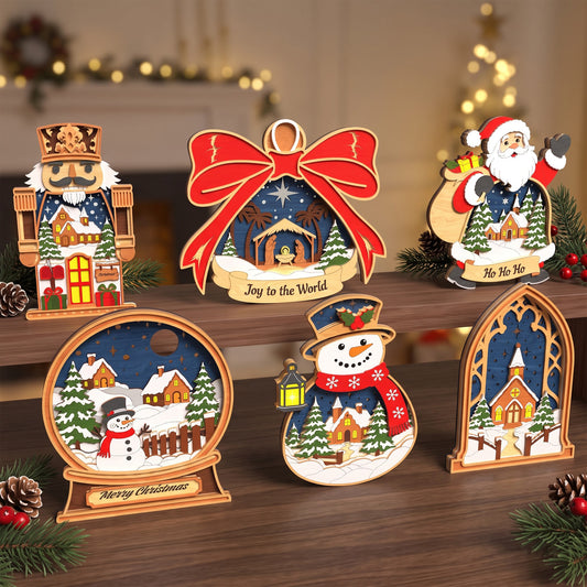 Christmas multilayer laser cut bundle, 6 wooden holiday table decor designs, Santa nativity snowman nutcracker, digital download