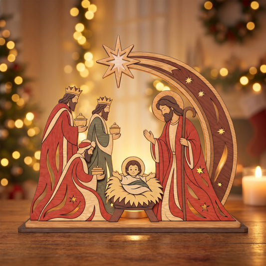 Three Wise Men Nativity Candle Holder Laser Cut File, Holy Family Christmas Decor, Christian Table Display, Digital Download