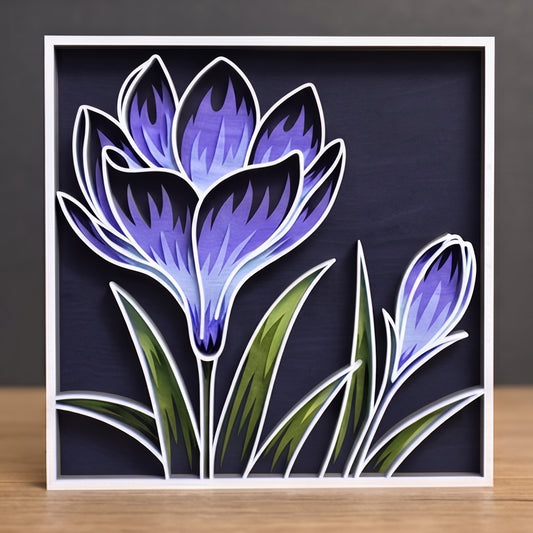 Multilayer Crocus Flower Wall Art 3D Floral Frame Vector Design File Compatible with All Laser Cutting Machines and CNC Routers