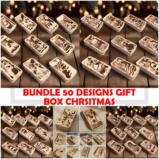 Christmas Gift Box SVG Bundle | 50 Laser Cut Christmas Box Designs | Holiday Treat Box SVG Files for Glowforge, xTool & LightBurn