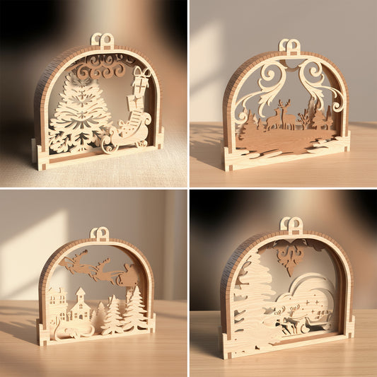 Christmas Ornament SVG Bundle | Layered Wooden Bauble Scene SVG | Laser Cut Christmas Decor Files for Glowforge, xTool & LightBurn