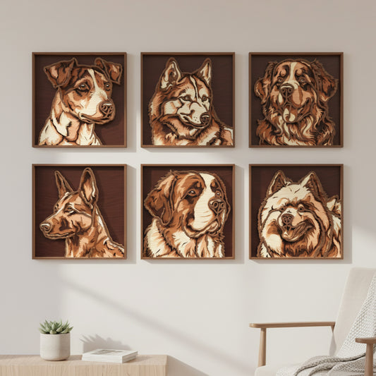 Dog Breed Portrait SVG Bundle Vol. 2 | Layered Wooden Dog Wall Art Laser Cut Files | Pet Lover Decor for Glowforge, xTool & CNC