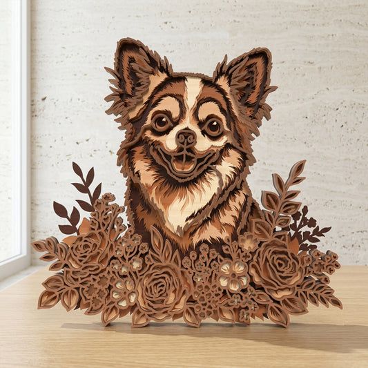 Australian Shepherd Dog Layered SVG | Floral Dog Portrait Laser Cut File | Aussie Dog Wooden Wall Art SVG | Dog Lover Home Decor | Glowforge xTool CNC SVG