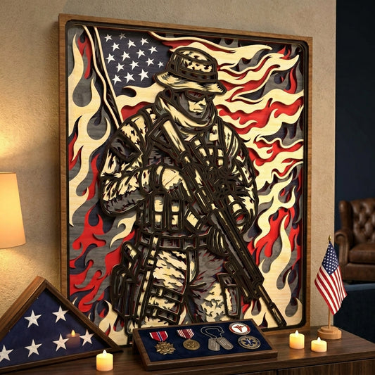 Military Soldier Layered Laser Cut File SVG DXF | Patriotic Army Wall Art Template | Glowforge LightBurn Digital Download