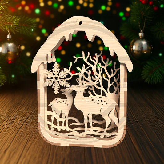 Christmas Ornament SVG Bundle | Layered Winter House Ornaments | Santa, Reindeer & Holiday Scene Laser Cut Files for Glowforge