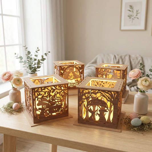 Easter Lantern SVG Bundle | Layered Wooden Light Box Lantern Set | Bunny, Eggs & Spring Laser Cut Files for Glowforge, xTool & CNC