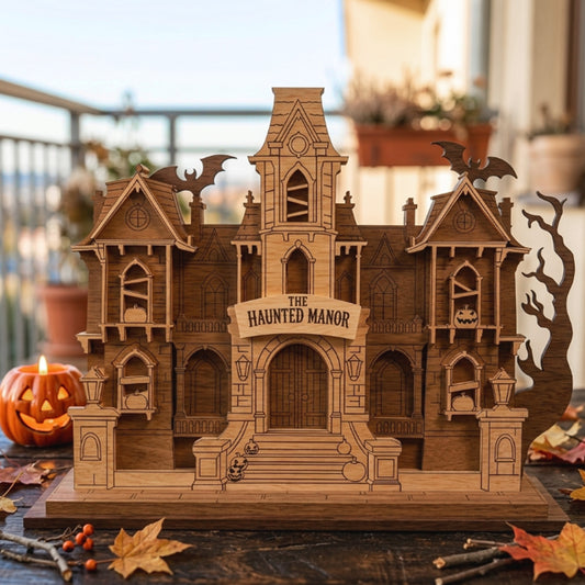 3D Halloween Haunted Manor Diorama Light Box Castle Universal Vector Design for All Laser Cutters xTool Glowforge CNC