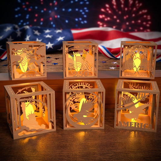 USA 250th Anniversary Lantern SVG Bundle | Patriotic Layered Light Box Laser Cut Files | Independence Day Decor for Glowforge, xTool & CNC
