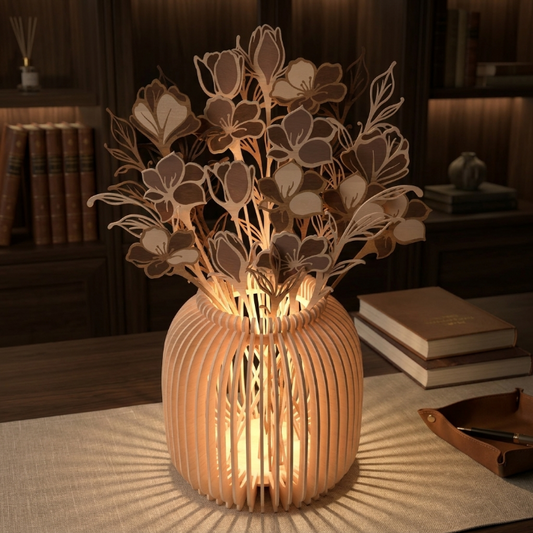 Floral Vase Lantern SVG | Layered Flower Lamp Laser Cut File | Wooden Vase Light Decor for Glowforge, xTool & CNC