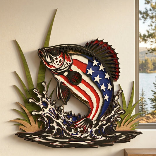 Patriotic Crappie Fish Laser Cut File SVG | American Flag Fishing Wall Art | Layered Fish Decor for Glowforge & LightBurn
