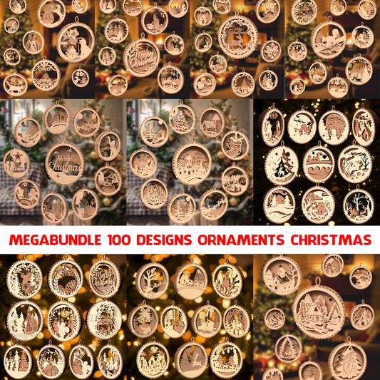Mega Christmas Ornament SVG Bundle | 100 Layered Christmas Ornament Designs | Laser Cut Holiday Decoration Files for Glowforge, xTool & LightBurn