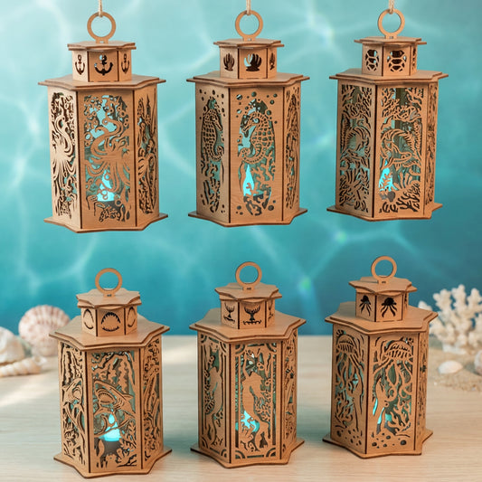 Ocean Lantern SVG Bundle | Sea Life Hanging Lantern Laser Cut Files | Nautical Marine Lantern SVG for Glowforge xTool LightBurn