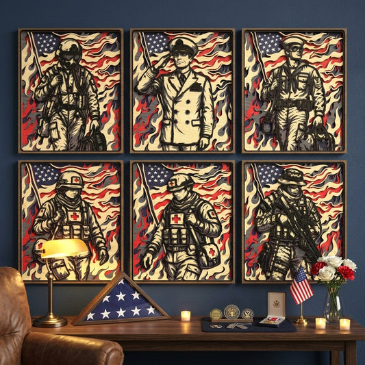 Military Heroes Bundle Layered Laser Cut File SVG | US Navy Medic Soldier Pilot Patriotic Wall Art | Glowforge Digital Download