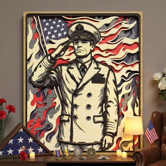 Navy Officer Patriotic Layered Laser Cut File SVG DXF | Military Wall Art Template | Glowforge LightBurn Digital Download