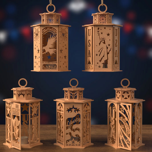 USA 250th Anniversary Lantern SVG Bundle | Patriotic Independence Day Laser Cut Lantern Files | American Eagle Liberty Lantern SVG