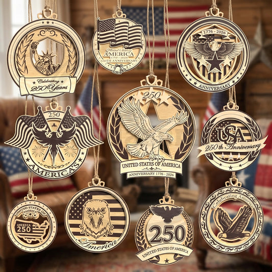 America 250 Ornament SVG Bundle | Patriotic 1776–2026 Laser Cut Files | US Semiquincentennial Eagle, Flag & Liberty Decor for Glowforge, xTool & CNC