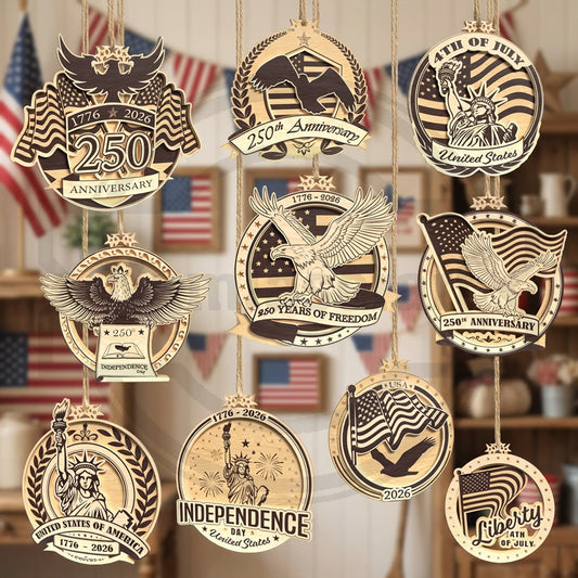 America 250 Ornament SVG Bundle | Patriotic 1776–2026 Laser Cut Files | US Semiquincentennial Eagle, Flag & Liberty Decor for Glowforge, xTool & CNC