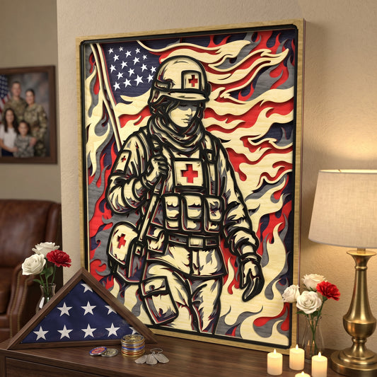 Combat Medic Layered Laser Cut File SVG DXF | Military Medic Wall Art Template | Glowforge LightBurn Digital Download