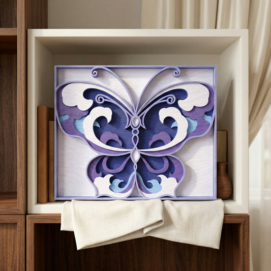 Butterfly Layered SVG | Decorative Butterfly Shadow Box Laser Cut File | Elegant Butterfly Wall Art SVG | 3D Papercut Style Design for Glowforge, xTool & CNC