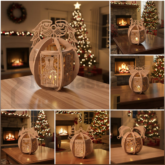 3D Christmas Lantern Ornament SVG Bundle | Layered Hanging Holiday Lantern Laser Cut Files | Wooden Christmas Ornament SVG for Glowforge & xTool