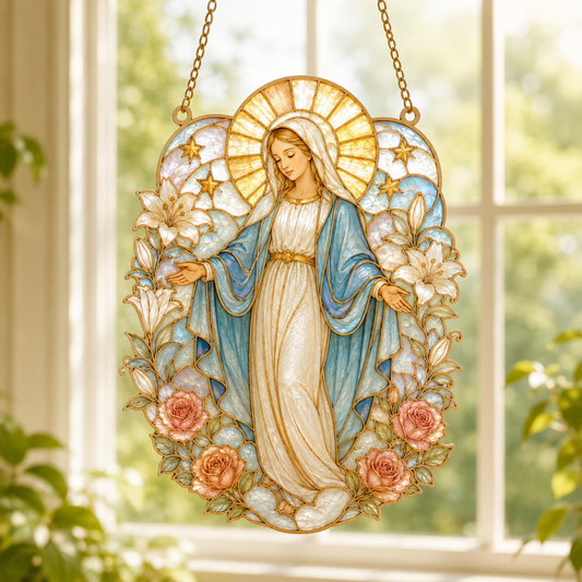 Christian Stained Glass Suncatcher SVG Bundle | Jesus Virgin Mary Angel Cross Window Hanging SVG | Religious Laser Cut Files | Christian Decor SVG | Glowforge xTool CNC