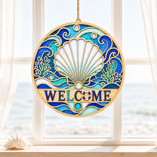 Ocean Welcome Sign SVG Bundle | Coastal Door Hanger Laser Cut Files | Sea Turtle Whale Lighthouse Nautical Welcome Sign SVG | Glowforge xTool CNC SVG