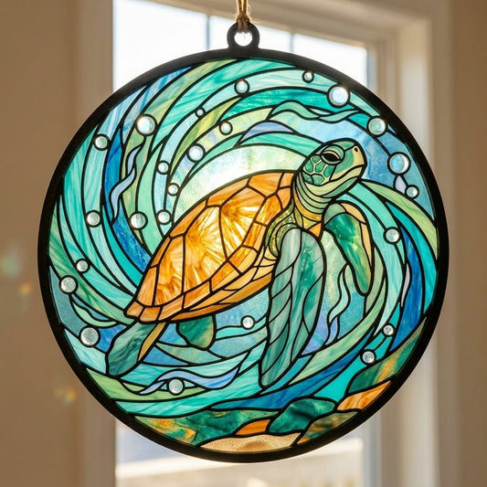 Sea Turtle Suncatcher SVG Bundle | Stained Glass Turtle Window Hanging Laser Cut Files | Ocean Turtle SVG for Glowforge, xTool & CNC