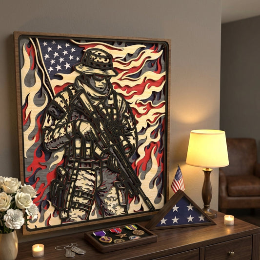 Military Soldier Layered Laser Cut File SVG DXF | Patriotic Army Wall Art Template | Glowforge LightBurn Digital Download