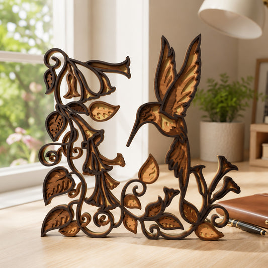 Multilayer Hummingbird Floral Laser Cut 3D Bird Garden Vector Design for All Laser Cutters xTool Glowforge CNC Table Decor