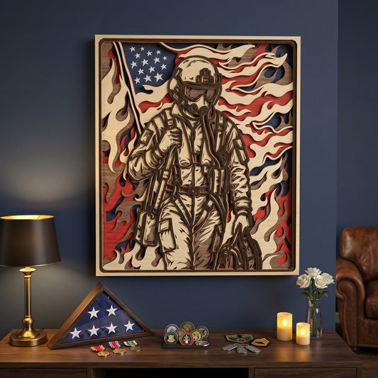 Military Pilot Layered Laser Cut File SVG DXF | Patriotic Air Force Wall Art | Glowforge LightBurn Digital Download