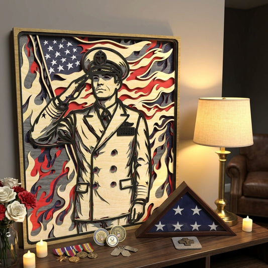 Navy Officer Patriotic Layered Laser Cut File SVG DXF | Military Wall Art Template | Glowforge LightBurn Digital Download