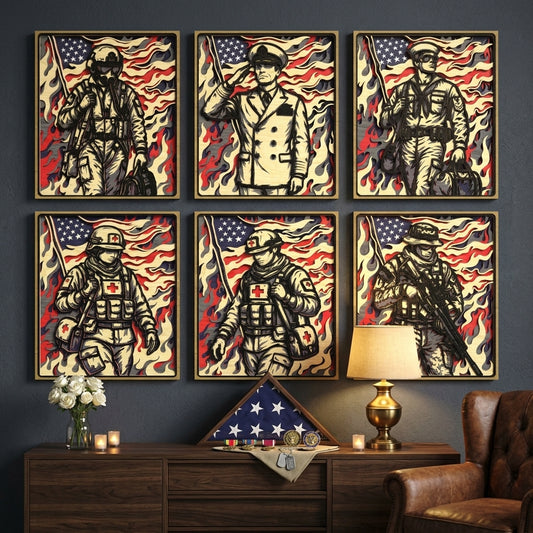 Military Heroes Bundle Layered Laser Cut File SVG | US Navy Medic Soldier Pilot Patriotic Wall Art | Glowforge Digital Download