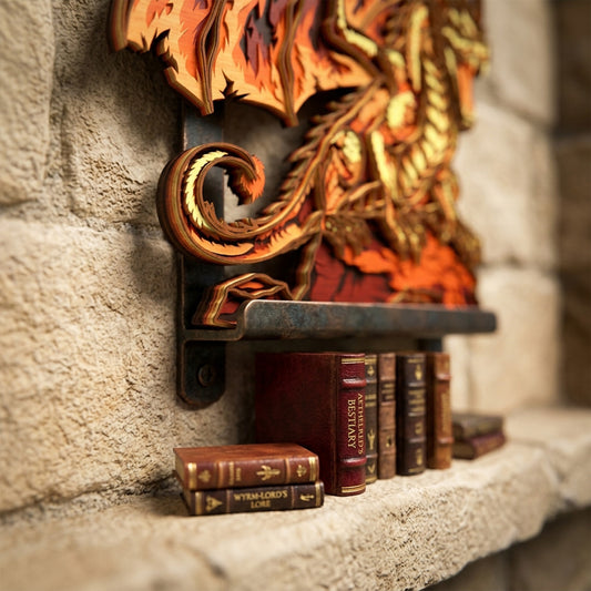 Fire Dragon Wall Art SVG | Layered Fantasy Dragon Laser Cut File | Flame Wing Dragon Decor for Glowforge, xTool, CNC & LightBurn