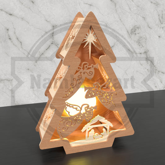 Christmas Tree Lantern SVG | Layered Christmas Tree Shadow Box SVG | Holiday Lighted Laser Cut File for Glowforge & xTool