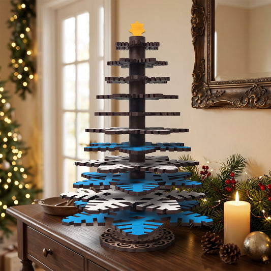 3D Christmas Tree Laser Cut Bundle, Wooden Snowflake Tree Table Decor, Layered Holiday Centerpiece, Christmas Digital Download