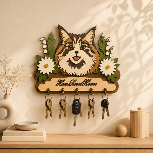 Wolf Key Holder SVG | Layered Wolf Key Rack SVG | Personalized Home Sweet Home Key Hanger Laser Cut File | Woodland Animal Wall Decor SVG | Glowforge xTool CNC SVG