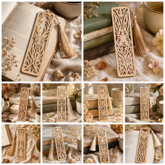 Laser Cut Wooden Animal Bookmark Bundle Vector Design for Glowforge Máy Trổ Gỗ Đẹp