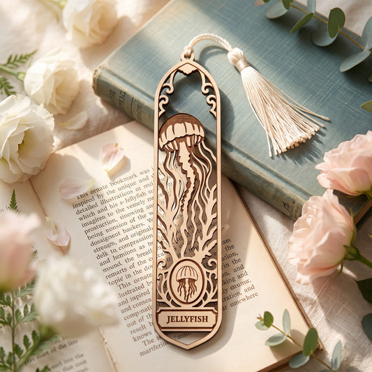 Ocean Animal Bookmark Laser Cut Bundle, 5 Whale Seal Jellyfish Orca Octopus Wooden Bookmark Digital Designs
