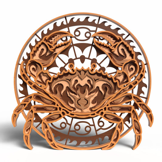 Cancer Zodiac Crab SVG | Layered Cancer Sign Laser Cut File | Astrology Crab Mandala Decor SVG | Zodiac Wall Art for Glowforge, xTool & CNC