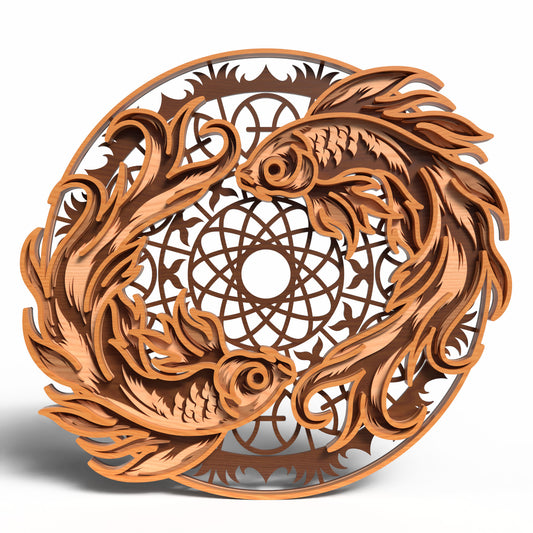 Pisces Zodiac SVG | Layered Pisces Sign Laser Cut File | Twin Fish Astrology Decor SVG | Zodiac Wall Art for Glowforge, xTool & CNC