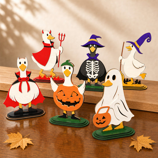 3D Halloween Layered Duck Stand Ornament Cute Ghost Witch Vampire Bundle Laser Cut Vector Design for Glowforge Table Decor