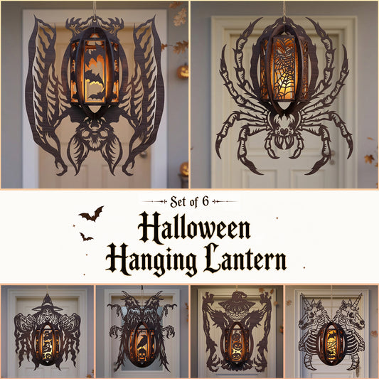 3D Halloween Hanging Lantern Bundle Spooky Spider Bat Witch Skeleton Laser Cut Vector Design for Glowforge Table Decor