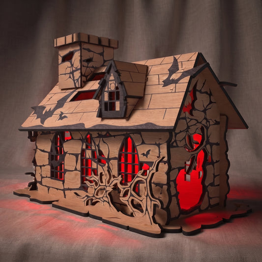 3D Halloween Haunted Church Light Box Spooky Cathedral Mansion Laser Cut Vector Design for Glowforge Table Decor