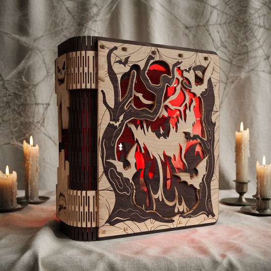 3D Halloween Book Nook Light Box Spooky Haunted Forest Living Hinge Universal Vector Design for All Laser Cutters xTool Glowforge CNC